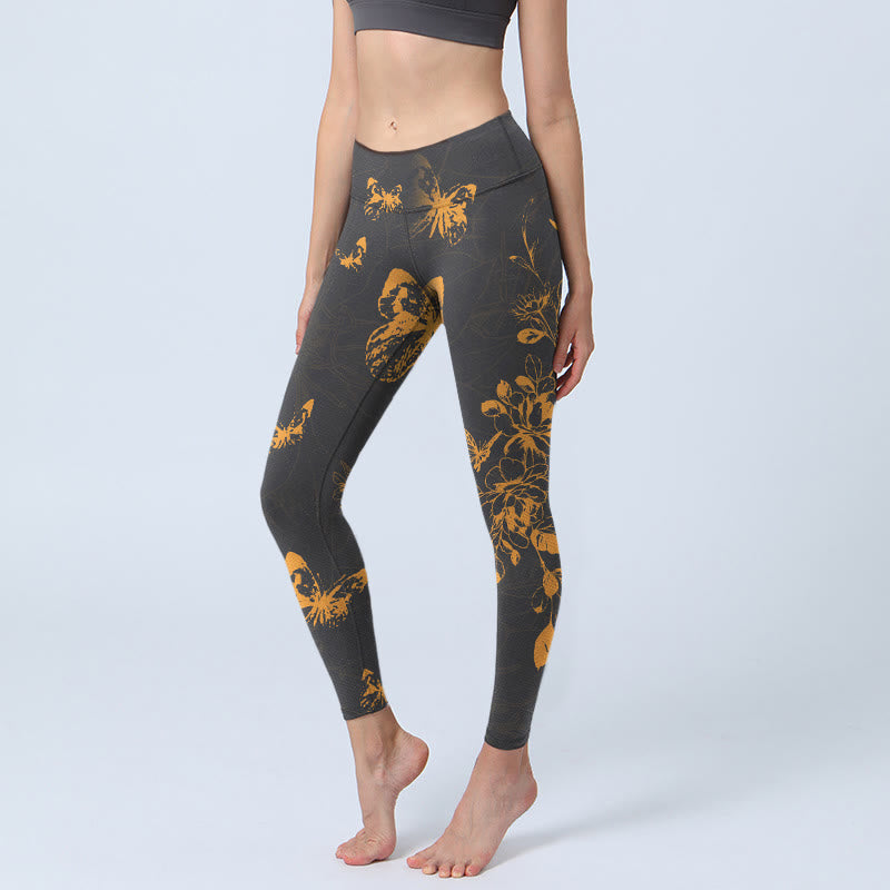 Leggings de yoga para mujer con estampado de flores de peonía y mariposas en gris oscuro y Buddha Stones - Gris pizarra oscuro - US18，UK/AU22，EU50 (4XL) - image 1