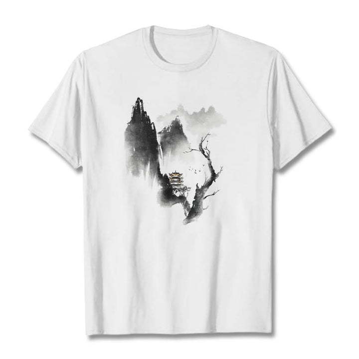 Camiseta con estampado de Buddha Stones Pavilion Tree Geese Around The Mountains - Blanco - 2XL - image 3