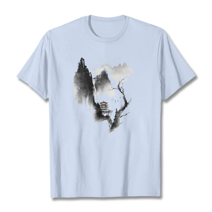 Camiseta con estampado de Buddha Stones Pavilion Tree Geese Around The Mountains - Cian claro - 2XL - image 20
