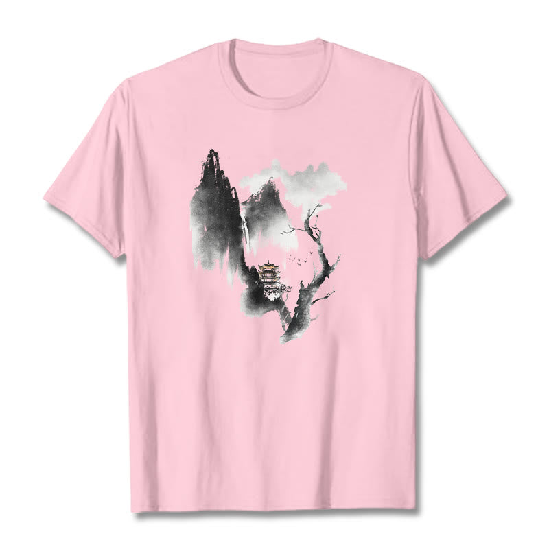 Camiseta con estampado de Buddha Stones Pavilion Tree Geese Around The Mountains - rosa claro - 2XL - image 13