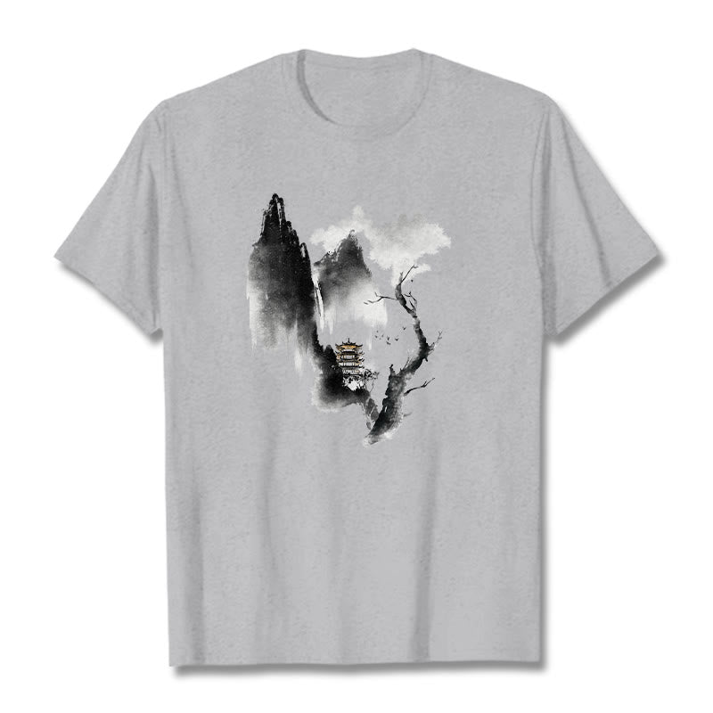 Camiseta con estampado de Buddha Stones Pavilion Tree Geese Around The Mountains - Gris claro - 2XL - image 1