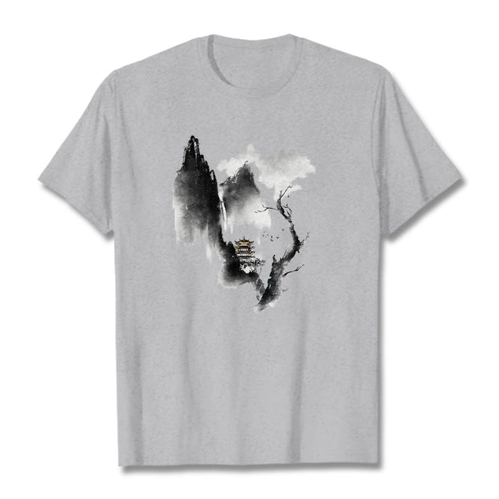 Camiseta con estampado de Buddha Stones Pavilion Tree Geese Around The Mountains - Gris claro - 2XL - image 1