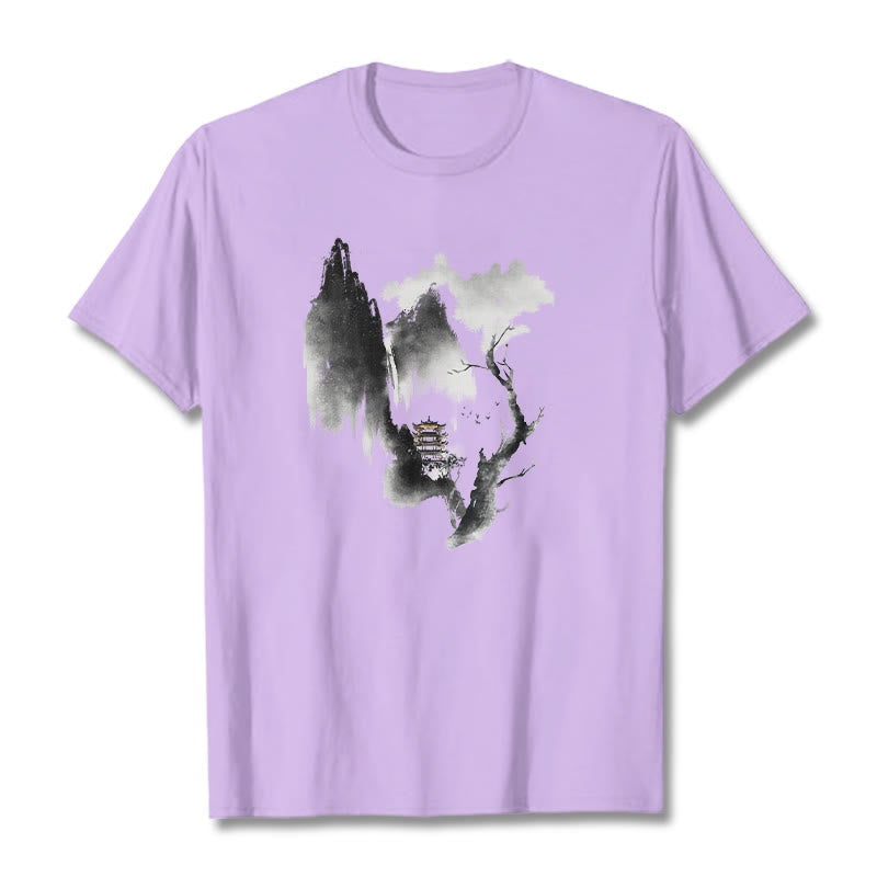 Camiseta con estampado de Buddha Stones Pavilion Tree Geese Around The Mountains - Ciruela - 2XL - image 17