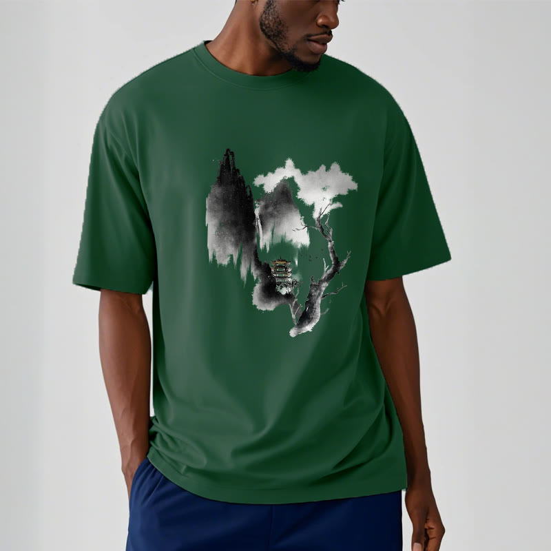 Camiseta con estampado de Buddha Stones Pavilion Tree Geese Around The Mountains - image 13
