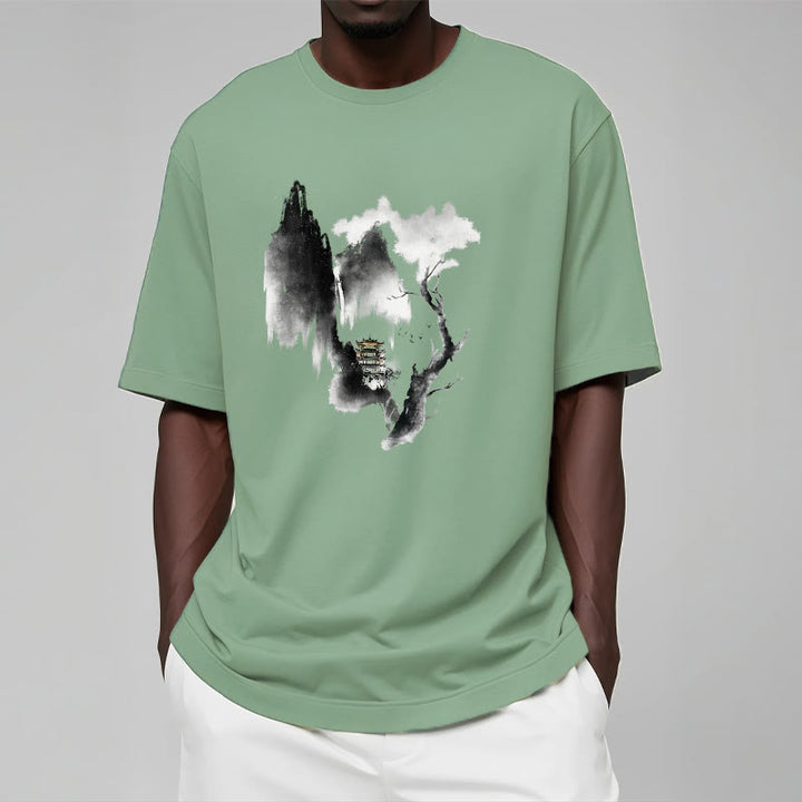 Camiseta con estampado de Buddha Stones Pavilion Tree Geese Around The Mountains - image 17