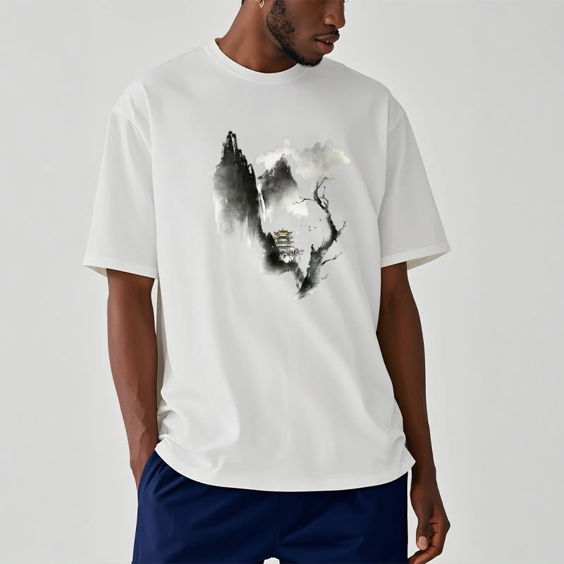 Camiseta con estampado de Buddha Stones Pavilion Tree Geese Around The Mountains - image 3