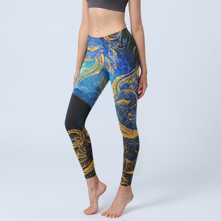 Leggings de yoga para mujer con estampado de hojas, flores, mariposas y serpientes negras y Buddha Stones - Negro - US18，UK/AU22，EU50 (4XL) - image 1