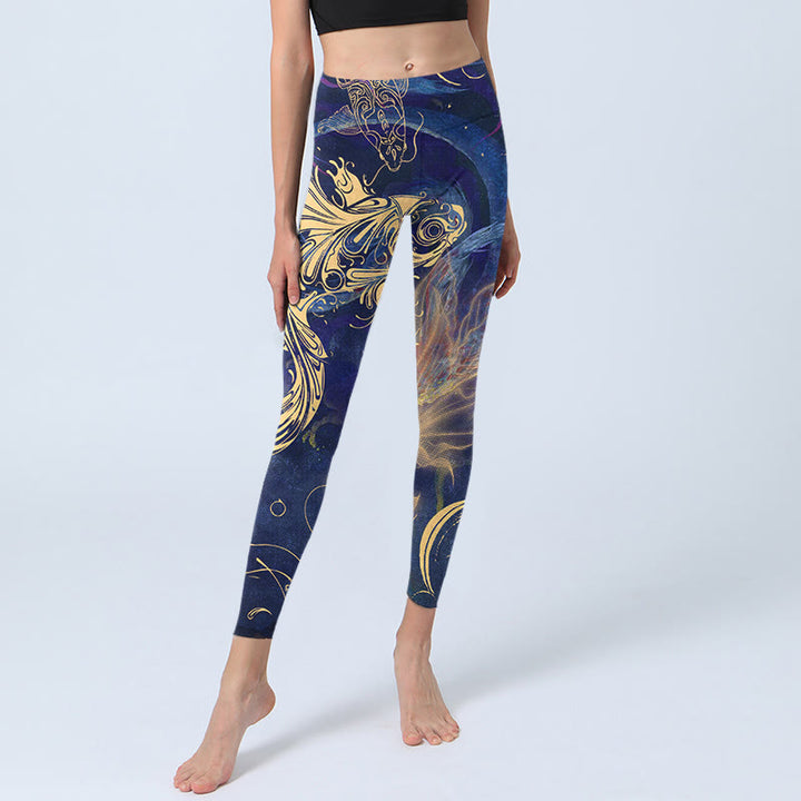 Leggings de yoga para mujer con estampado de nubes auspiciosas, peces koi azules y Buddha Stones - image 6
