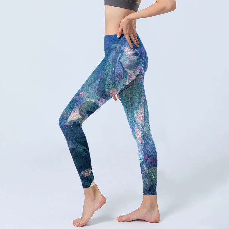 Leggings de gimnasio con Buddha Stones, flores de loto, hojas y pájaros, pantalones de yoga para mujer - image 3