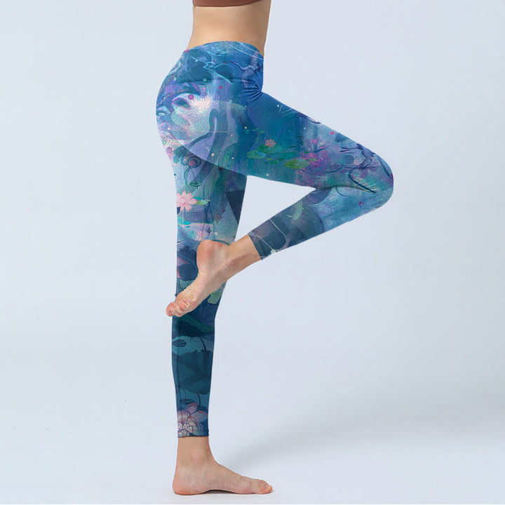 Leggings de gimnasio con Buddha Stones, flores de loto, hojas y pájaros, pantalones de yoga para mujer - image 4