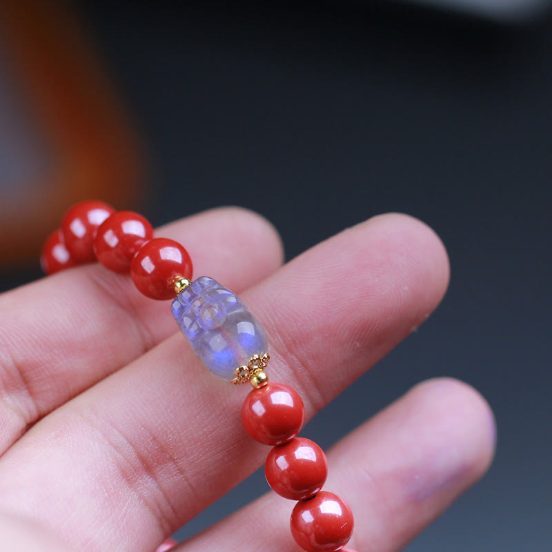 Pulsera de bendición PiXiu con piedra lunar y cinabrio de Buddha Stones