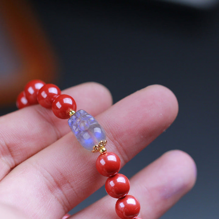 Pulsera de bendición PiXiu con piedra lunar y cinabrio de Buddha Stones