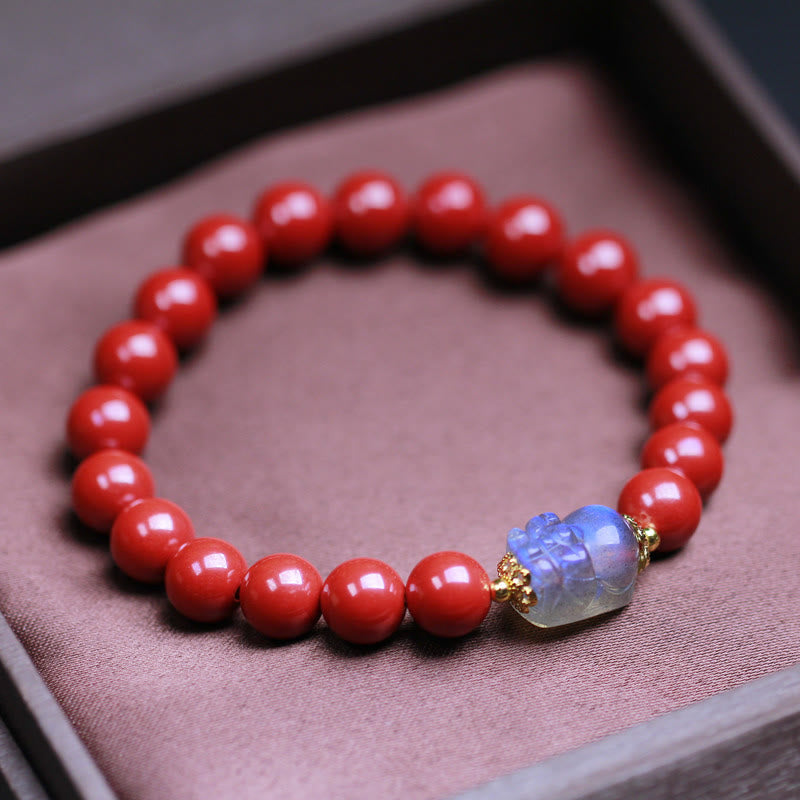 Pulsera de bendición PiXiu con piedra lunar y cinabrio de Buddha Stones