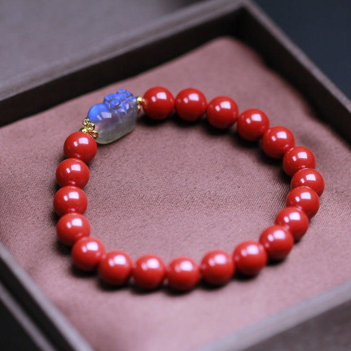 Pulsera de bendición PiXiu con piedra lunar y cinabrio de Buddha Stones