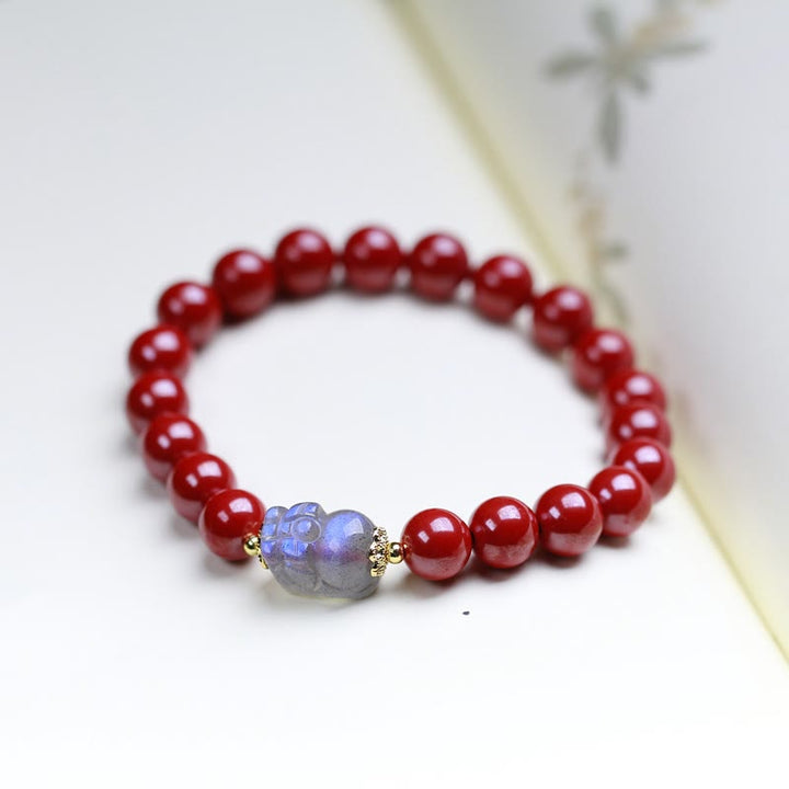 Pulsera de bendición PiXiu con piedra lunar y cinabrio de Buddha Stones