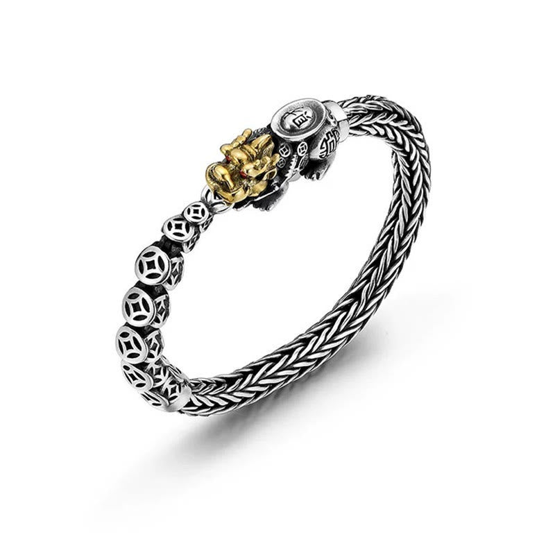 Pulsera de plata de ley 925 con lingotes de monedas de cobre PiXiu y Buddha Stones - 22 cm apto para circunferencia de muñeca de 20 cm - image 0