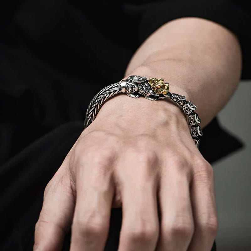 Pulsera de plata de ley 925 con lingotes de monedas de cobre PiXiu y Buddha Stones