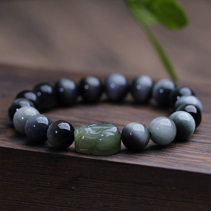 Pulsera de confianza Pixiu de jade hetiano con piedra de ojo de águila natural de Buddha Stones