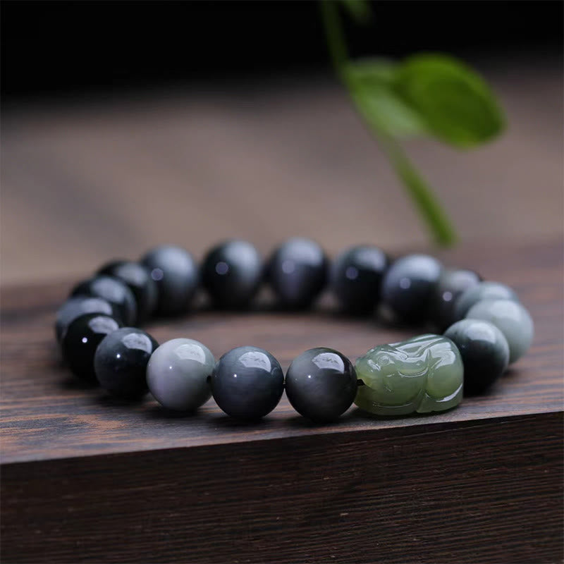 Pulsera de confianza Pixiu de jade hetiano con piedra de ojo de águila natural de Buddha Stones