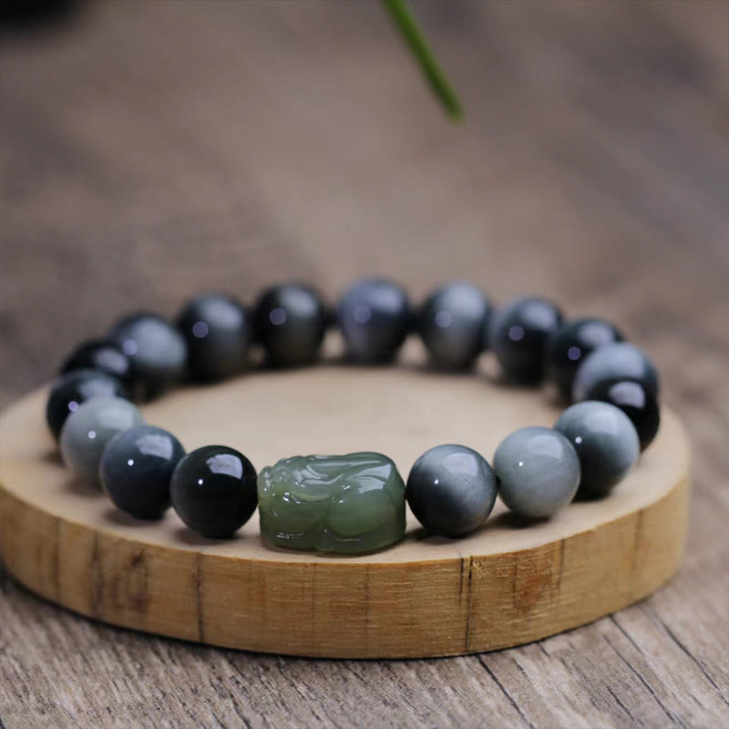 Pulsera de confianza Pixiu de jade hetiano con piedra de ojo de águila natural de Buddha Stones