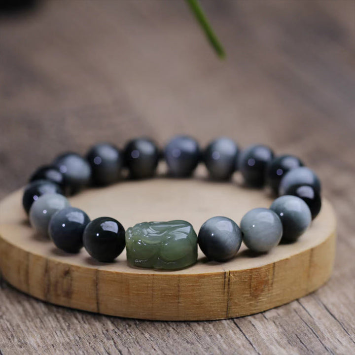 Pulsera de confianza Pixiu de jade hetiano con piedra de ojo de águila natural de Buddha Stones