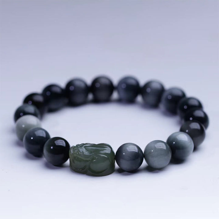 Pulsera de confianza Pixiu de jade hetiano con piedra de ojo de águila natural de Buddha Stones