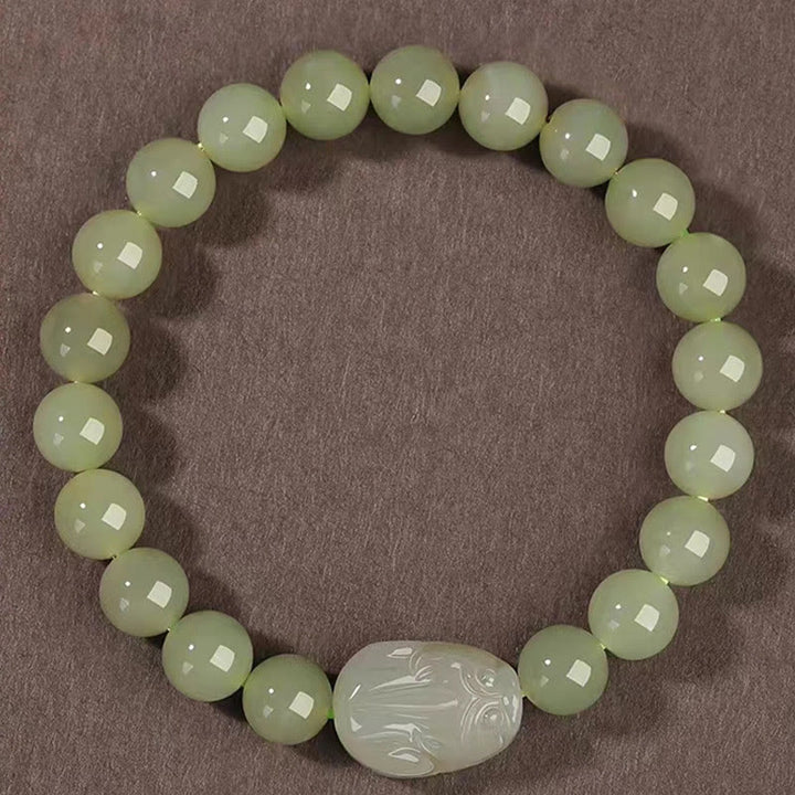 Buddha Stones Pulsera de la suerte tallada en jade PiXiu de Hetian natural