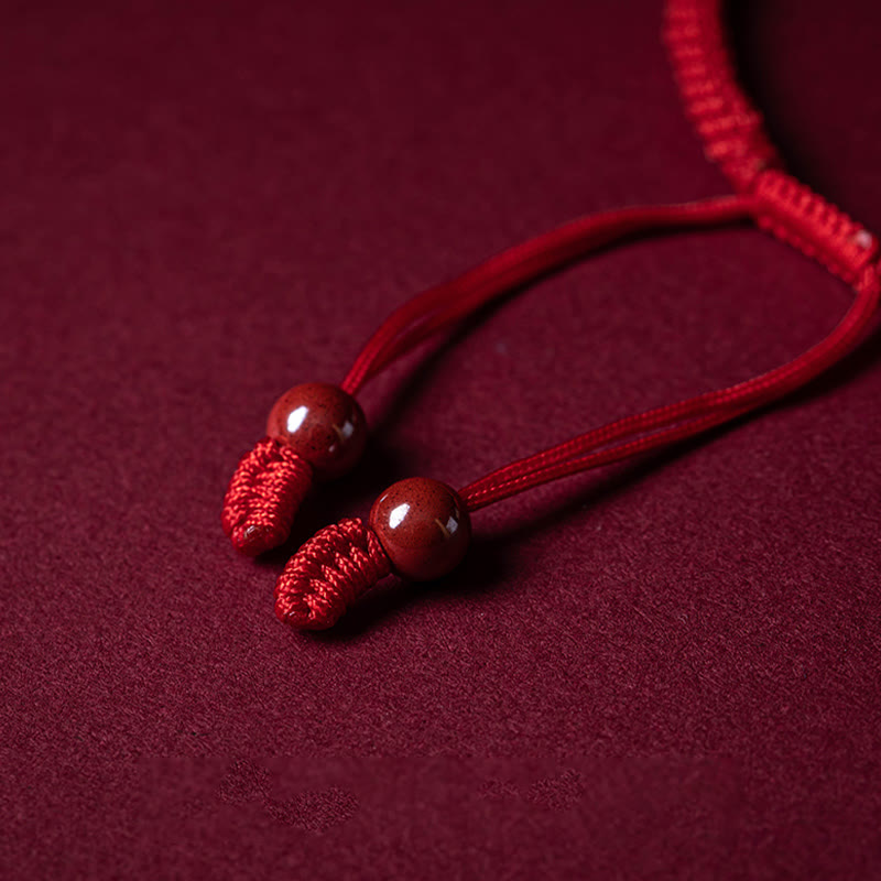 Pulsera trenzada de hilo rojo con bendición de PiXiu y mango de ruyi de cinabrio hecha a mano con Buddha Stones