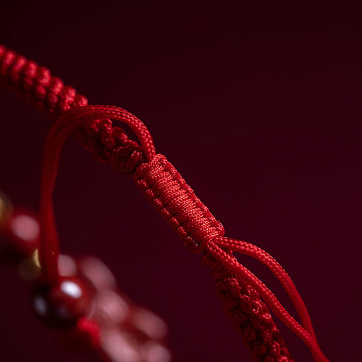 Pulsera trenzada de hilo rojo con bendición de PiXiu y mango de ruyi de cinabrio hecha a mano con Buddha Stones