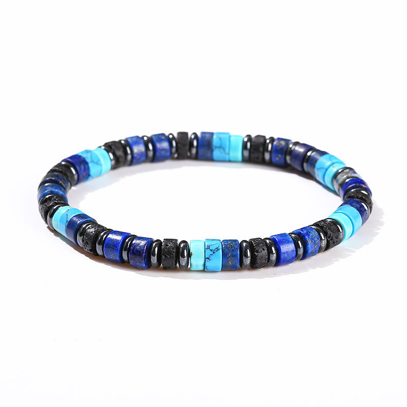 Pulsera de soporte con Buddha Stones, hematita, turquesa, lazurita, roca de lava y piedra negra brillante
