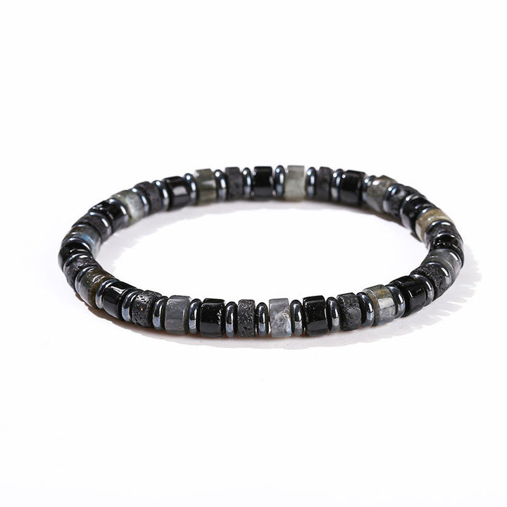Pulsera de soporte con Buddha Stones, hematita, turquesa, lazurita, roca de lava y piedra negra brillante