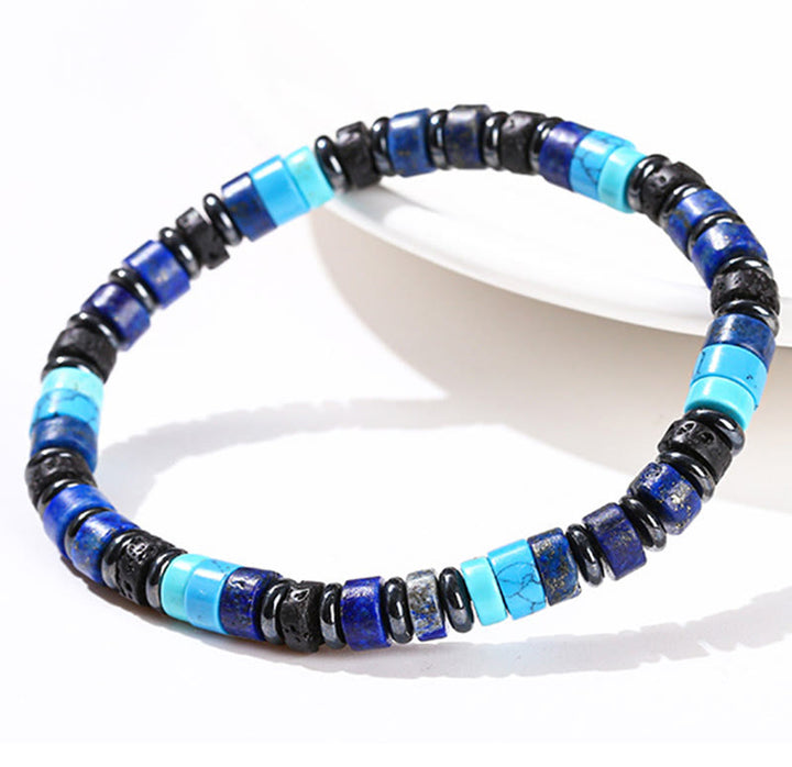 Pulsera de soporte con Buddha Stones, hematita, turquesa, lazurita, roca de lava y piedra negra brillante