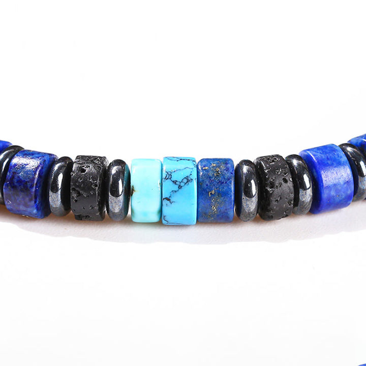 Pulsera de soporte con Buddha Stones, hematita, turquesa, lazurita, roca de lava y piedra negra brillante