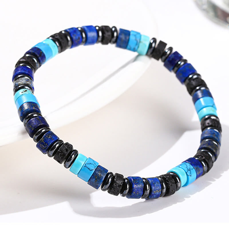 Pulsera de soporte con Buddha Stones, hematita, turquesa, lazurita, roca de lava y piedra negra brillante