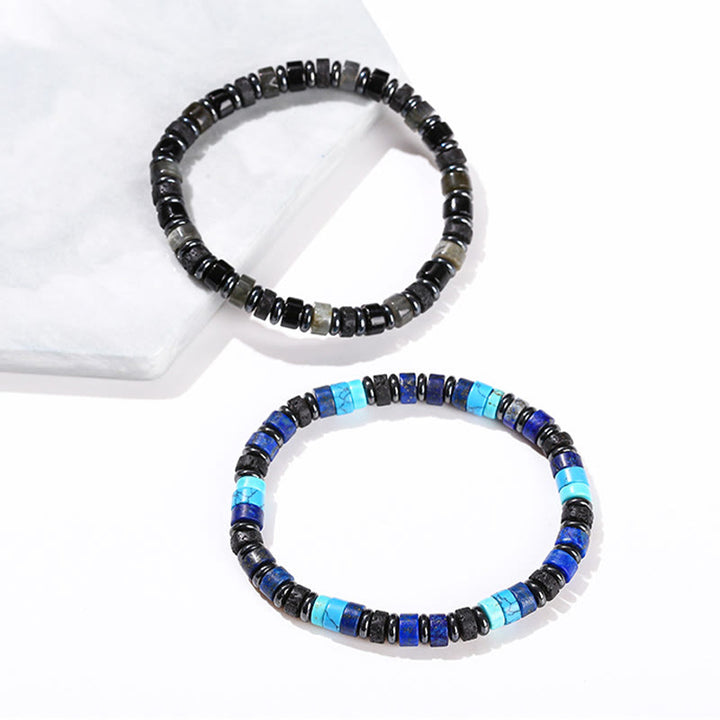 Pulsera de soporte con Buddha Stones, hematita, turquesa, lazurita, roca de lava y piedra negra brillante
