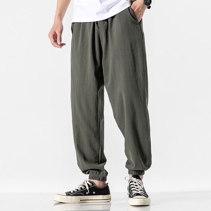 Pantalones de algodón con cordón y bolsillos para hombre de color liso con Buddha Stones - Verde bosque - US/UK/AU50, EU60 (5XL) - image 0