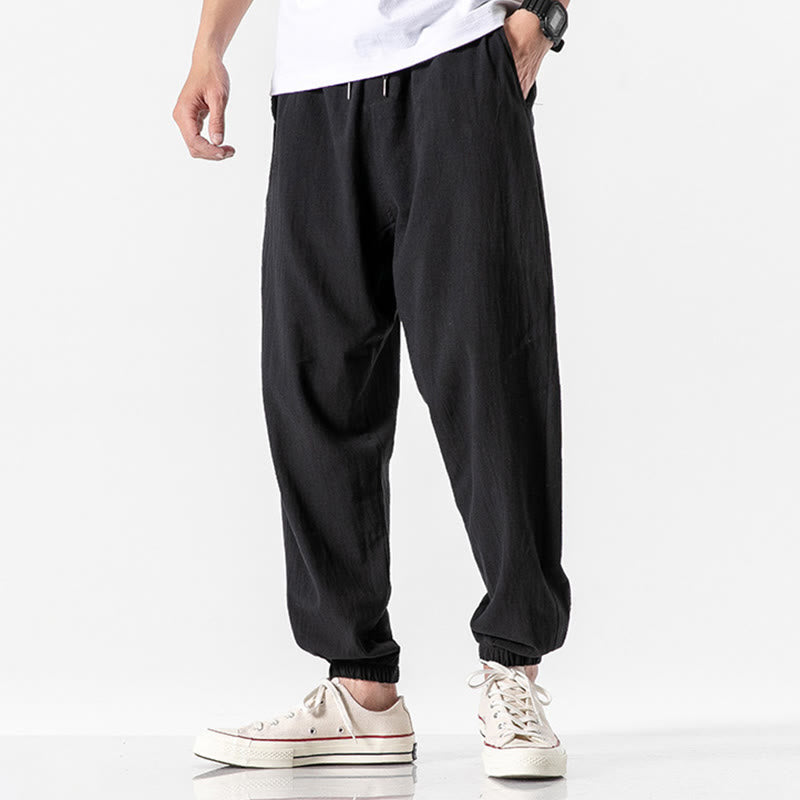 Pantalones de algodón con cordón y bolsillos para hombre de color liso con Buddha Stones - Negro - US/UK/AU50, EU60 (5XL) - image 8