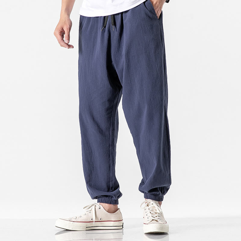 Pantalones de algodón con cordón y bolsillos para hombre de color liso con Buddha Stones - Azul oscuro - US/UK/AU50, EU60 (5XL) - image 16