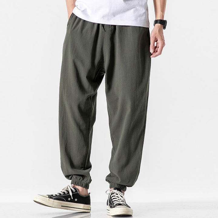Pantalones de algodón con cordón y bolsillos para hombre de color liso con Buddha Stones - image 1