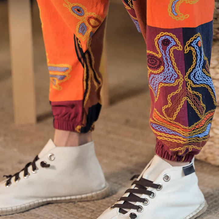Pantalones harem cortos para hombre con estampado floral y de cuadrícula de Buddha Stones, con bolsillos. - image 22
