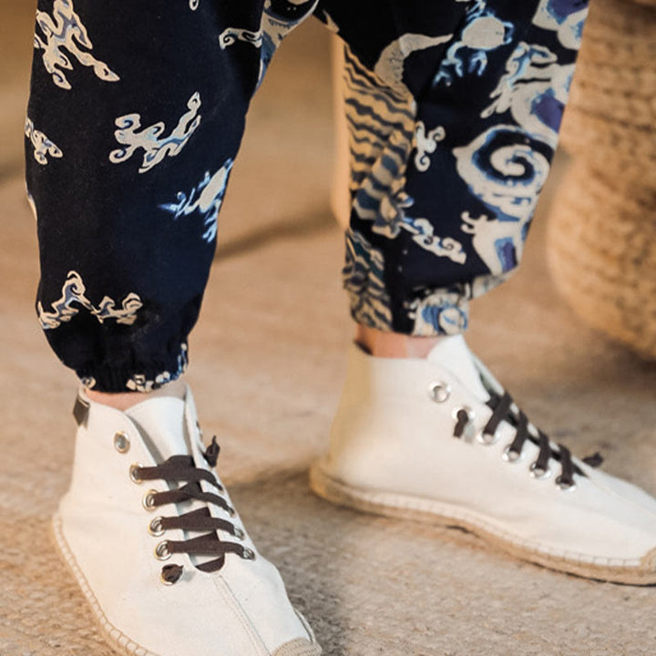 Pantalones harén de algodón con estampado de dragón chino y Buddha Stones para hombre con bolsillos - image 11