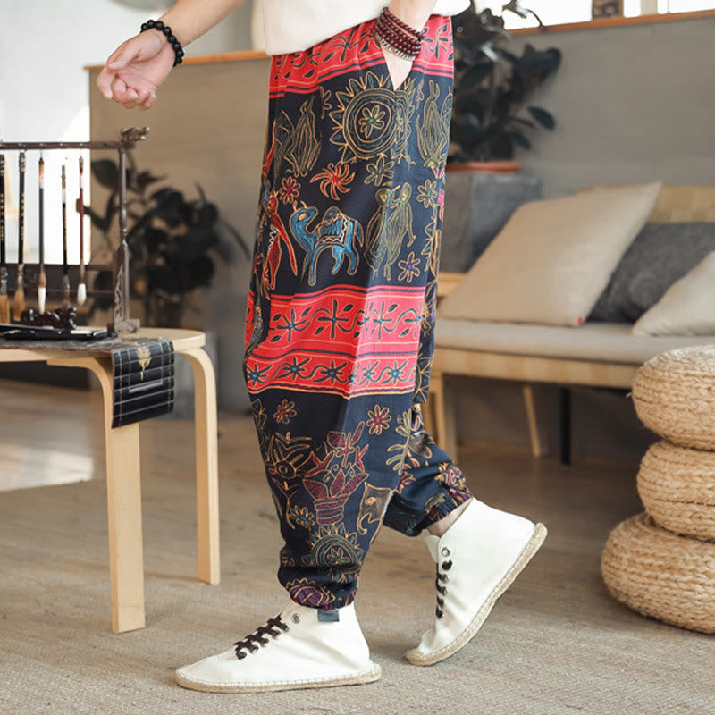 Pantalones harén de algodón para hombre con bolsillos y estampado de camellos y Buddha Stones - image 1