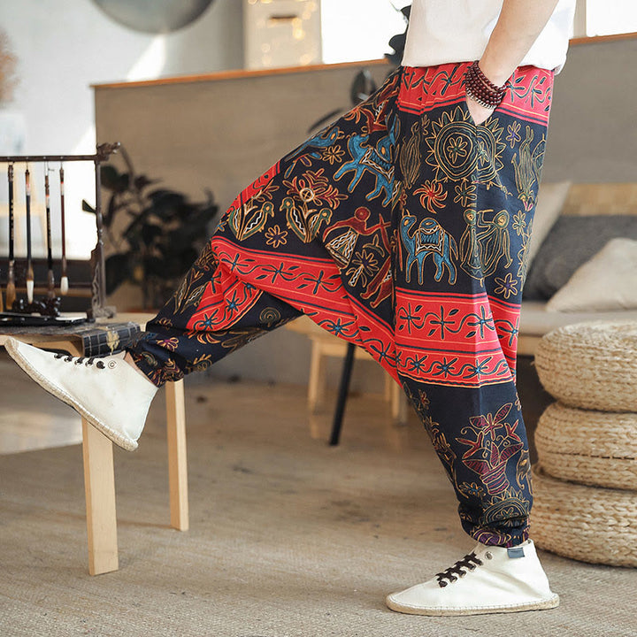 Pantalones harén de algodón para hombre con bolsillos y estampado de camellos y Buddha Stones - Negro - US/UK/AU42, EU52 (3XL) - image 0