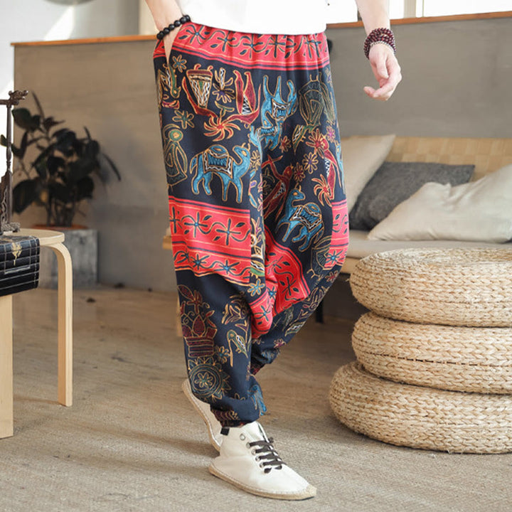 Pantalones harén de algodón para hombre con bolsillos y estampado de camellos y Buddha Stones - image 3