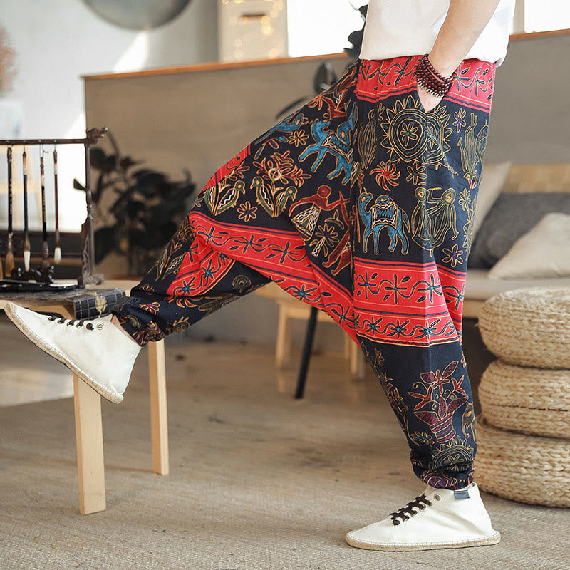 Pantalones harén de algodón para hombre con bolsillos y estampado de camellos y Buddha Stones - Negro - US/UK/AU42, EU52 (3XL) - image 0