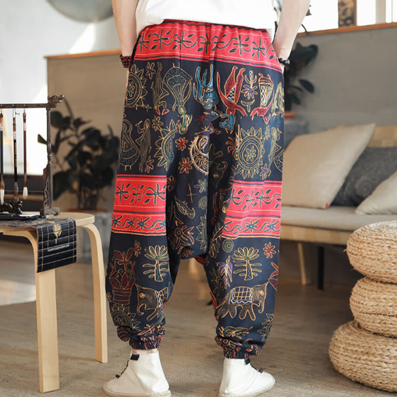 Pantalones harén de algodón para hombre con bolsillos y estampado de camellos y Buddha Stones - image 5
