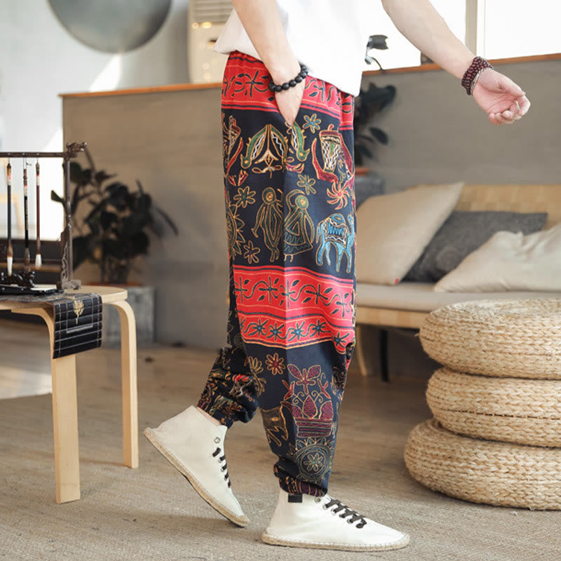 Pantalones harén de algodón para hombre con bolsillos y estampado de camellos y Buddha Stones - image 4