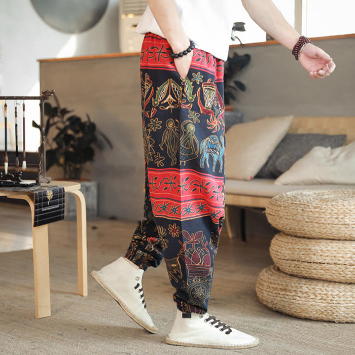 Pantalones harén de algodón para hombre con bolsillos y estampado de camellos y Buddha Stones - image 4