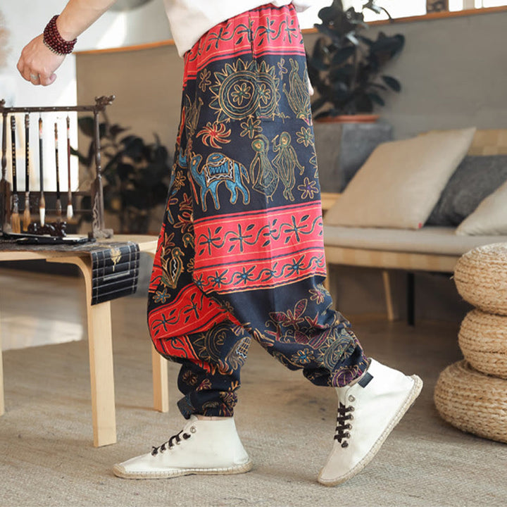 Pantalones harén de algodón para hombre con bolsillos y estampado de camellos y Buddha Stones - image 2