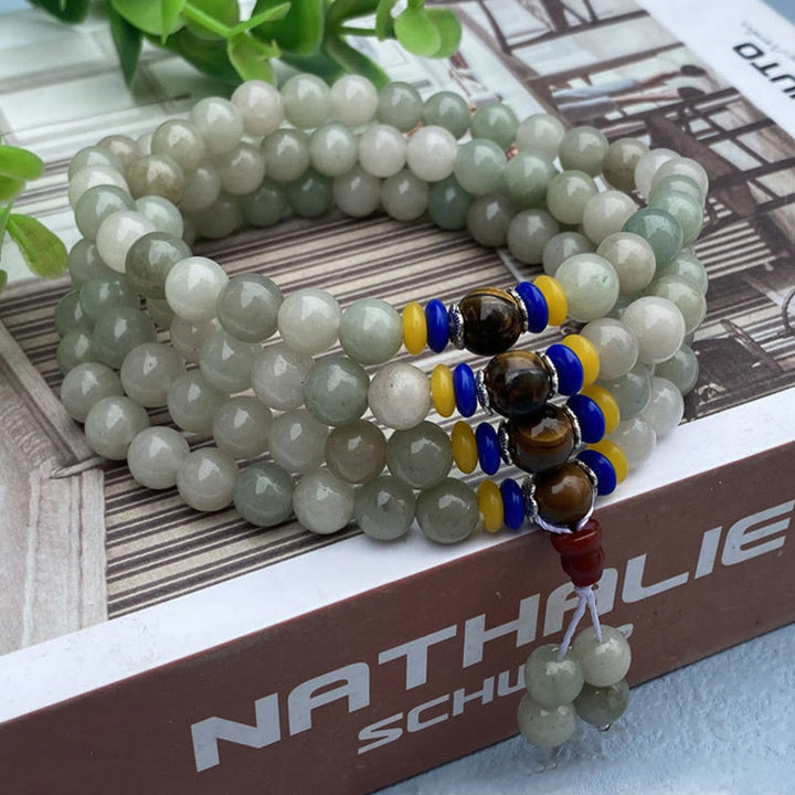 Buddha Stones 108 cuentas de Mala pulsera de prosperidad de la suerte de jade Shetai Natural